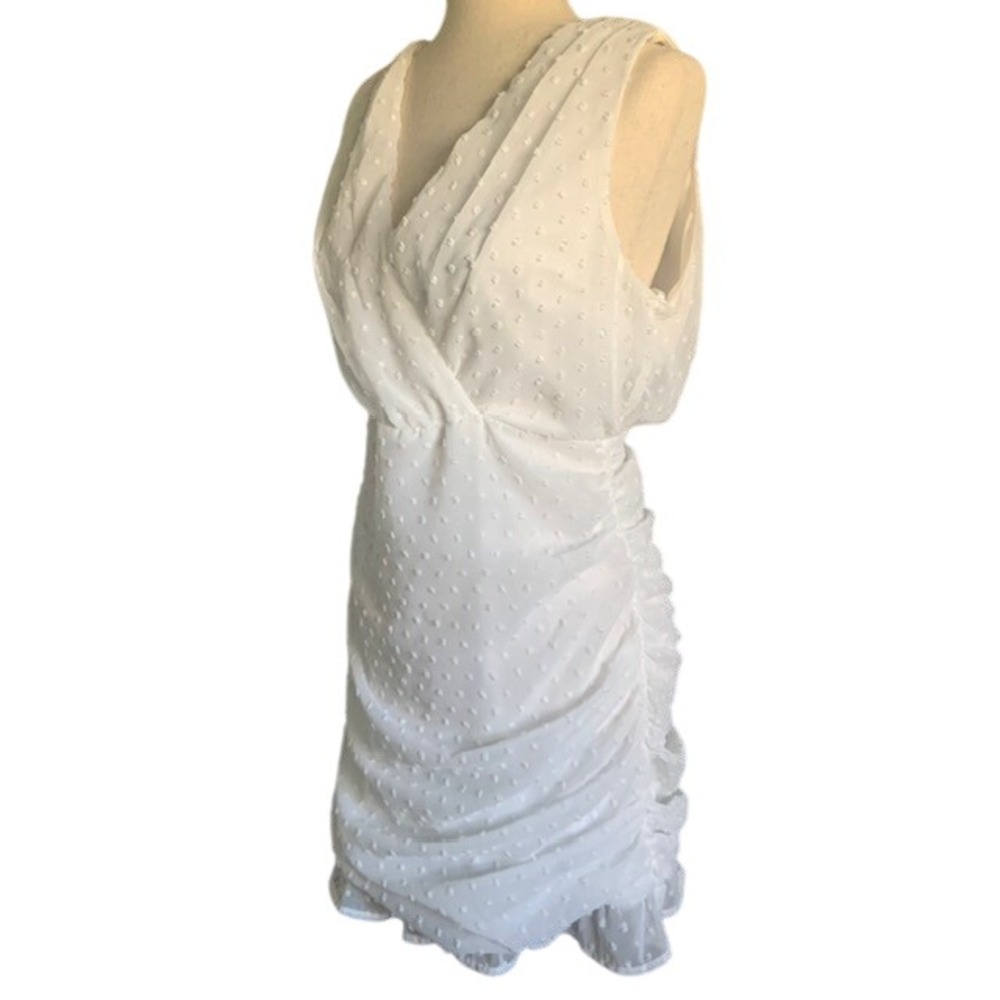 NWT Romantic Coquette Swiss Dot Ivory Ruched V Neck Mini Dress L Bridal Shower L - Picture 2 of 12